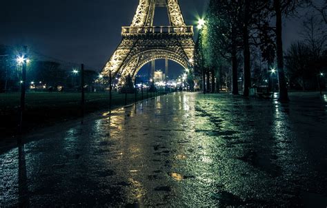 Wallpaper Night Lights France Paris Lights Puddles Eiffel Tower