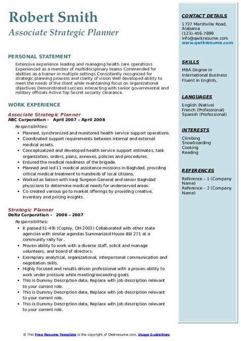 A cv with lovely photography header that will be suitable for all creative professions. Strategic Planner Resume Samples | QwikResume