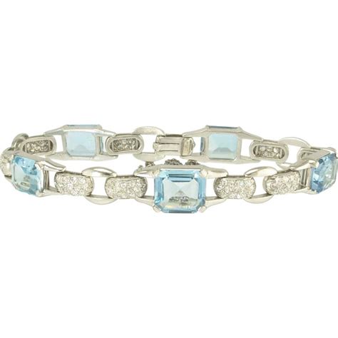 Supreme Edwardian Aquamarine And Diamond Bracelet In Platinum