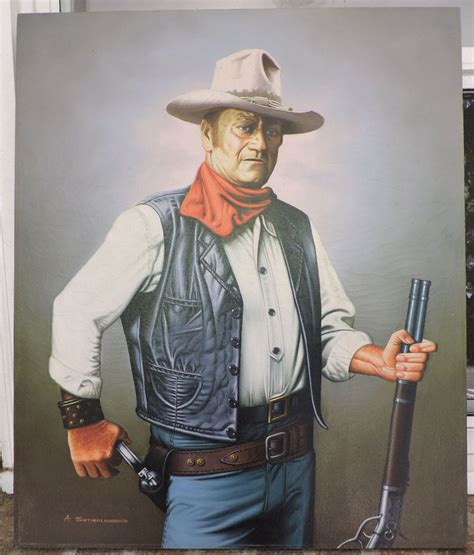 Vintage Oil Portrait Cowboy John Wayne Portrait Painting By A