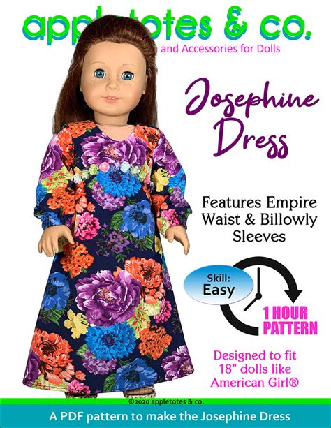 josephine dress 18 inch doll sewing pattern appletotes and co