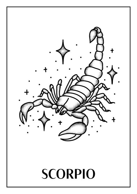 Scorpio Illustration Print Zodiac Tattoo Art Astrology Etsy