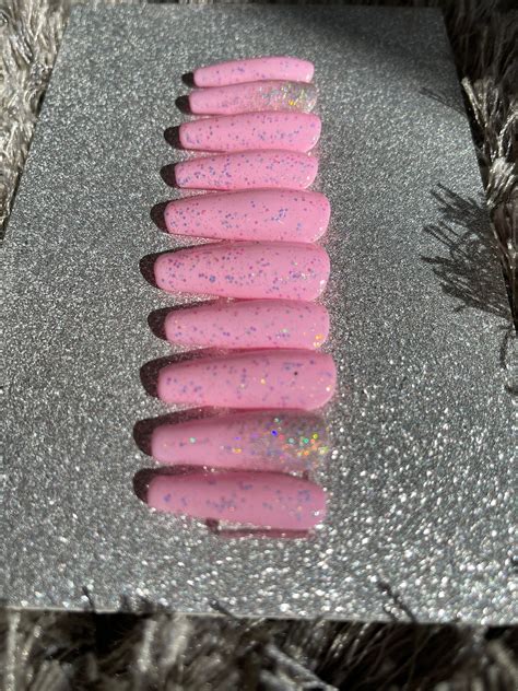 Pink Press On Nails Pink Glitter Press On Nails Reusable Etsy Uk