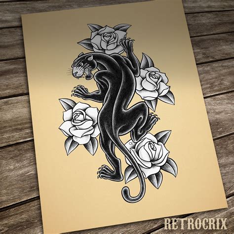 Black Panther Tattoo Print Retrocrix Tattoo Illustration Old School