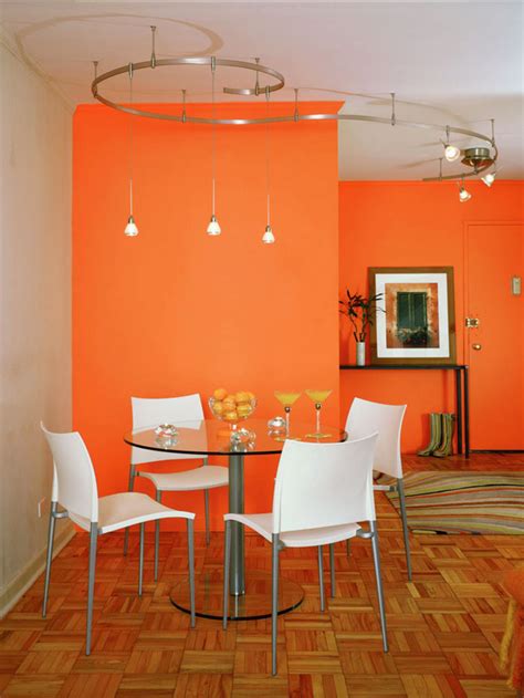 Modern House Modern Dining Room In Orange Color