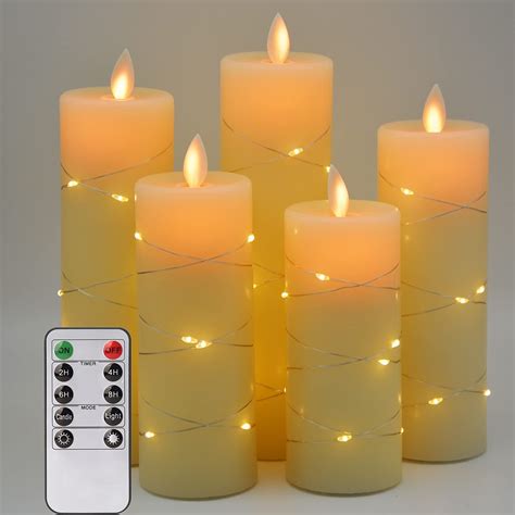 buy vency flameless candles with embedded string lights 5 piece led flickering flameless