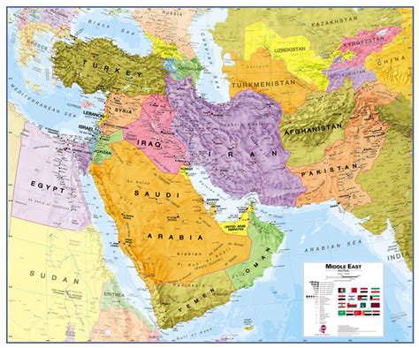 Large Political Middle East Wall Map Paper