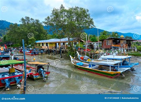 Fishing Village In Asia The Boats Are On Land Near The River Editorial