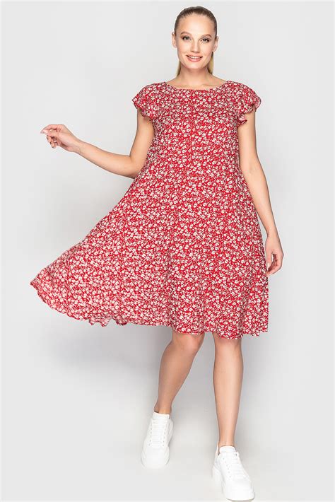 Купить летнее платье с расклешённой юбкой красного с белым цвета 2560