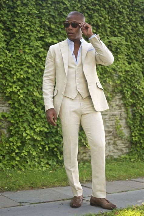 Men Linen Suits Men Suits Ivory 3 Piece Line Suits Two Button Linen