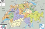 Grande mapa político y administrativo de Suiza con carreteras, ciudades ...