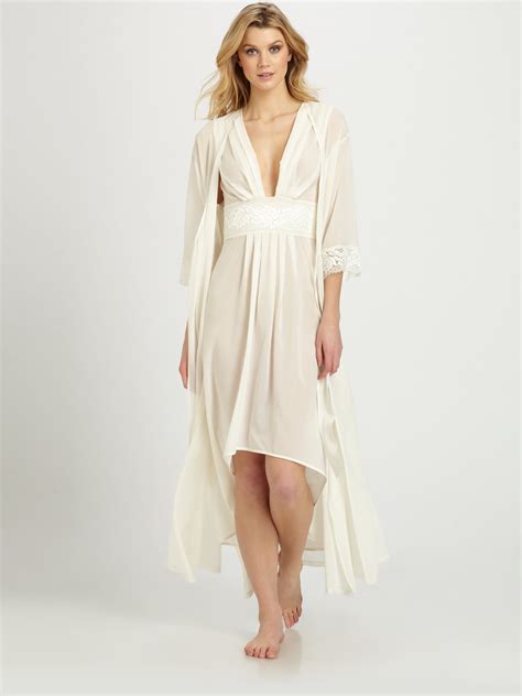 La Perla Honeymoon Long Silk Robe In White Lyst