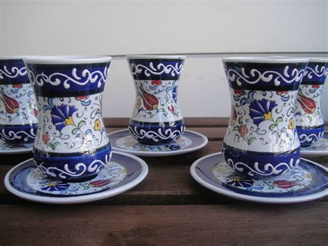 Authentic Totally Handmade Ceramic Turkish Tea Serving Set For People
