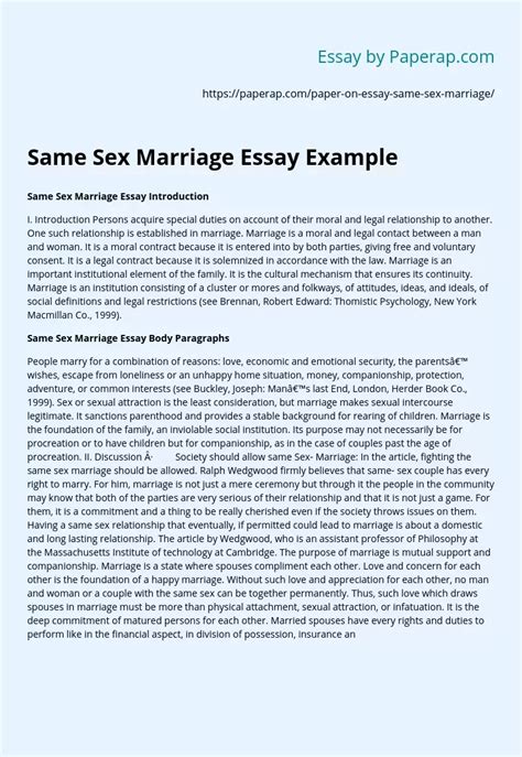 Same Sex Marriage Essay Example Free Essay Example