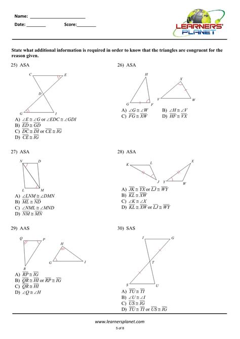 Congruent Triangles Worksheet Grade 7