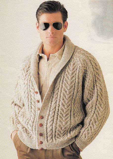 Mens Hand Knit Aran Cardigan Turtleneck Sweater By Bandoftailors
