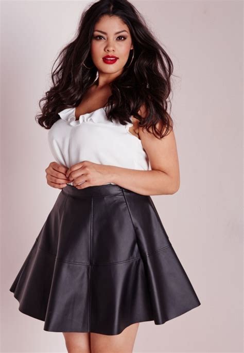 Missguided Plus Size Faux Leather Skater Skirt Black 34 Missguided