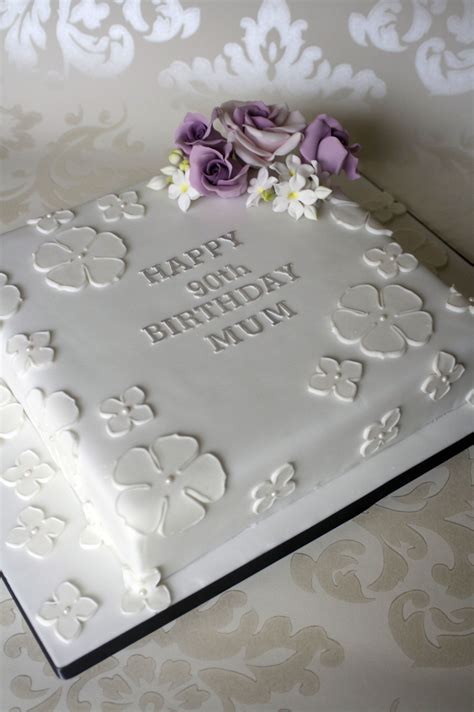 High quality 90th birthday gifts and merchandise. 90th birthday cake, with lilac roses and applique icing ...
