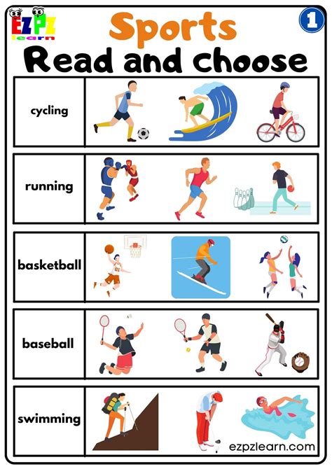 Group 1 Sports Read And Choose Worksheet For K5 Kids And Esl Students