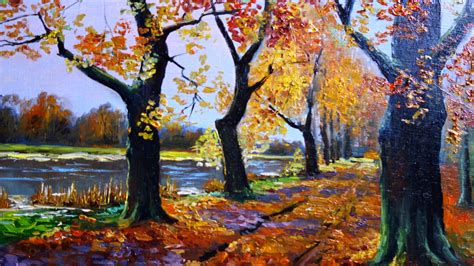 Fall Tree Painting Original Oil Landscape Artwork Autumn Etsy