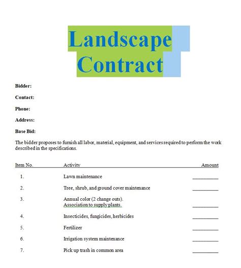 Printable Landscaping Contract Agreement Pdf Printable World Holiday