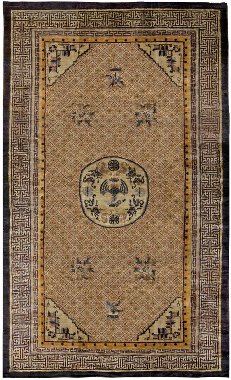 Vintage Chinese Oriental Design Silk Rug In Blue And Brown Bb5240 By Dlb