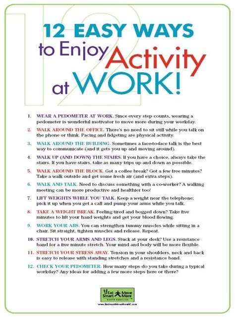12 Easy Ways To Enjoy Activity At Work Healthy Workplace Healthy