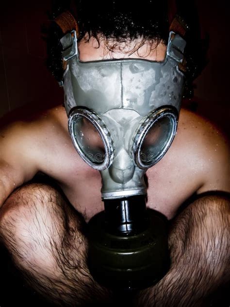 Nude Man With Gas Mask In A Black Background Stock Image Image Of