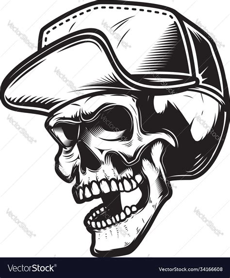 Skull In Baseball Cap In Monochrome Style Design Vector Image