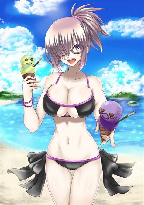 Wallpaper Illustration Sea Anime Girls Short Hair Glasses Beach