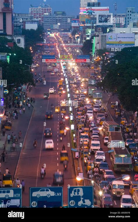 India Tamil Nadu Chennai Evening Traffic On Anna Salai Road Stock