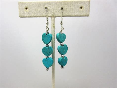 Turquoise Heart Earrings Dangle Earrings Turquoise Earrings Etsy