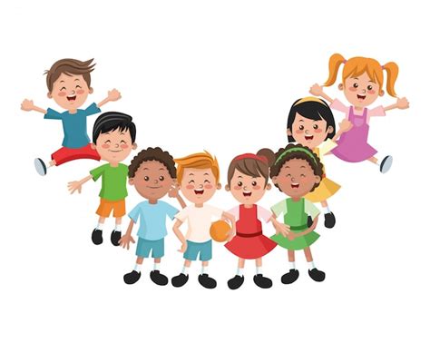 Grupo De Niñas Y Niños Felices Dibujos Animados Niños Vector Premium