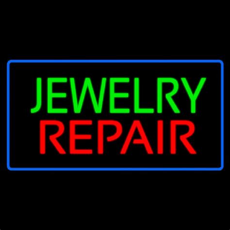 Custom Jewelry Repair Rectangle Blue Neon Sign Usa Custom Neon Signs