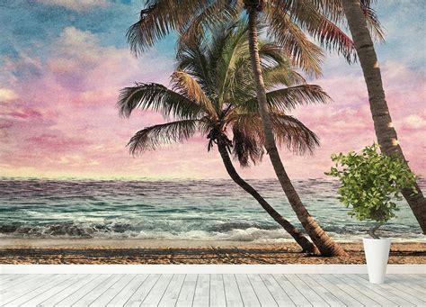 Tropical Beach At Sunset Wall Mural Wallpaper Canvas Art Rocks