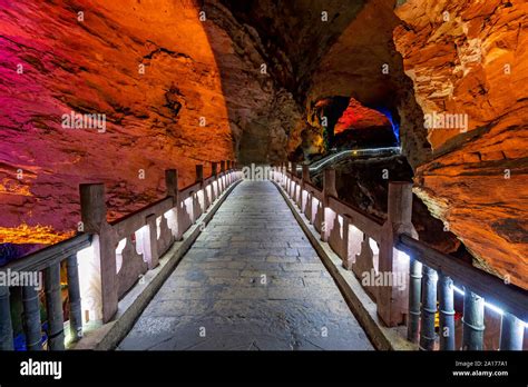 Bridge Inside The Stunningly Beautiful Huanglong Yellow Dragon Cave