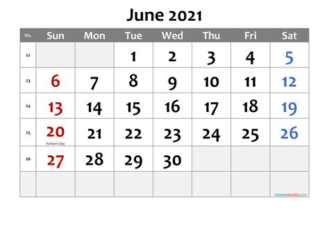 Printable June 2021 Calendar Word Template Nocd21m30