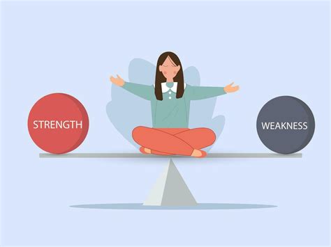 Business Woman Balancing Between Strength And Weakness Vector