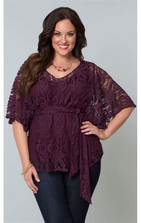Kiyonna Ethereal Lace Blouse In Purple P629
