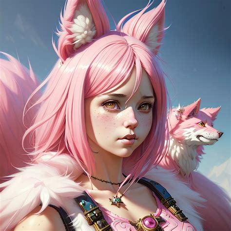 Portrait Of A Cute Furry Girl With Pink Hair Fluffy Openart