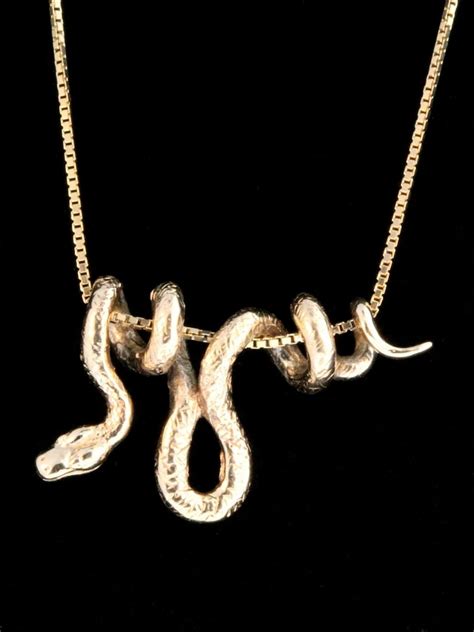 Gold Snake Necklace 14k Gold Vine Snake Pendant Snake Jewelry Etsy