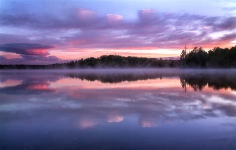 Wallpaper Forest The Sky Clouds Trees Sunset Fog Lake Reflection