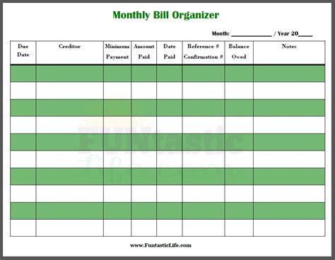 Free Printable Monthly Bill Organizer Room
