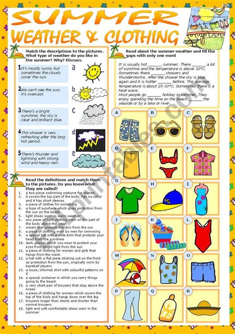 Summer Weather And Clothing Esl Worksheet By Tecus