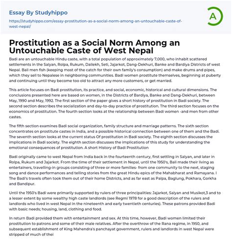 Prostitution As A Social Norm Among An Untouchable Caste Of West Nepal Essay Example