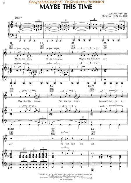 Maybe This Time By John Kander Single Sheet Music For Guitar Piano