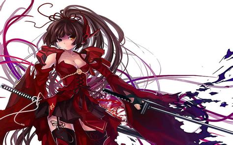 Warrior Swords Sexy Pose Female Red Dress Sexy Blood Thighhighs