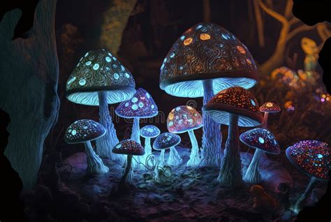 Bioluminescent Glowing Mushroom Forest Glowing Mushroom Fluorescent