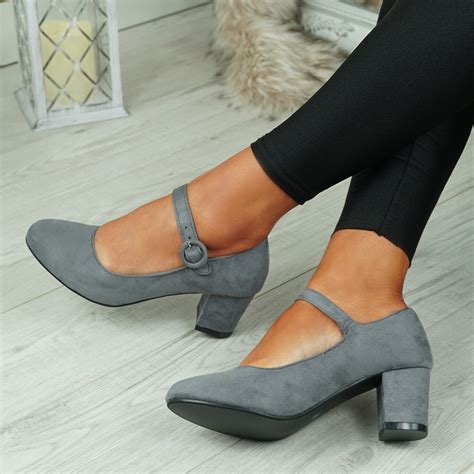 New Womens Mary Jane Block Heel Pumps Buckle Casual Comfy Shoes Size Uk