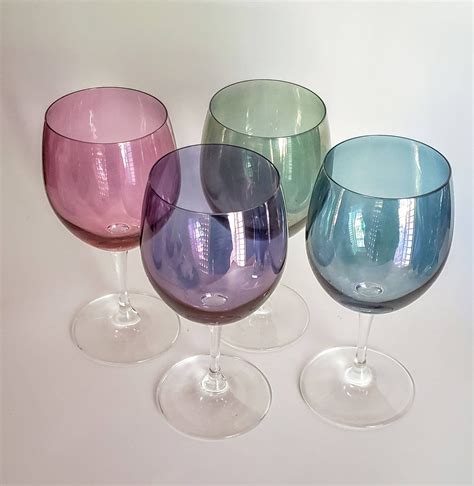 Vintage Multi Colored Wine Glasses Set Of Four Violet Aqua Etsy